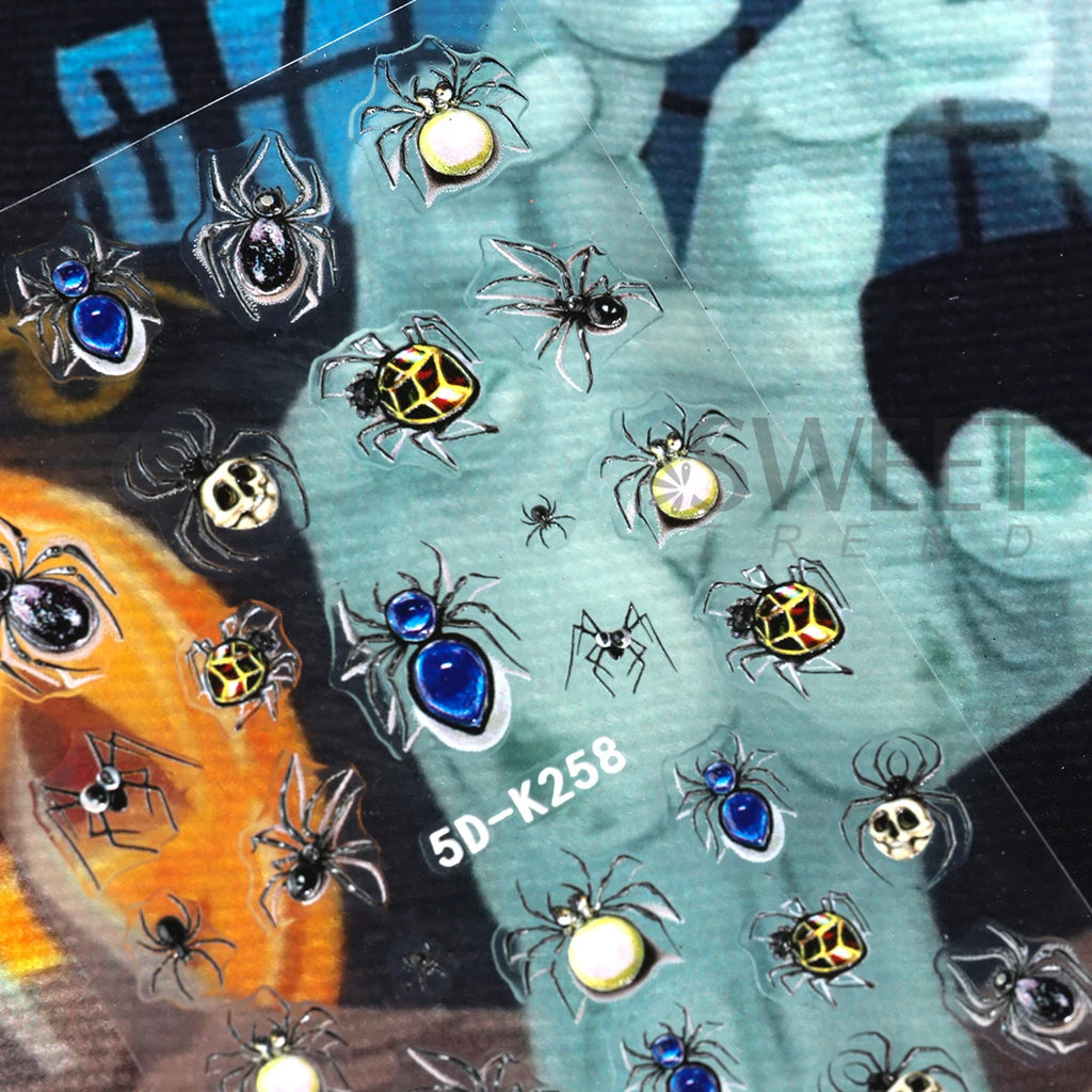 Halloween 5D Embossed Nail Stickers – Spider, Gem & Web Decals Nail Art Stickers PLUSH