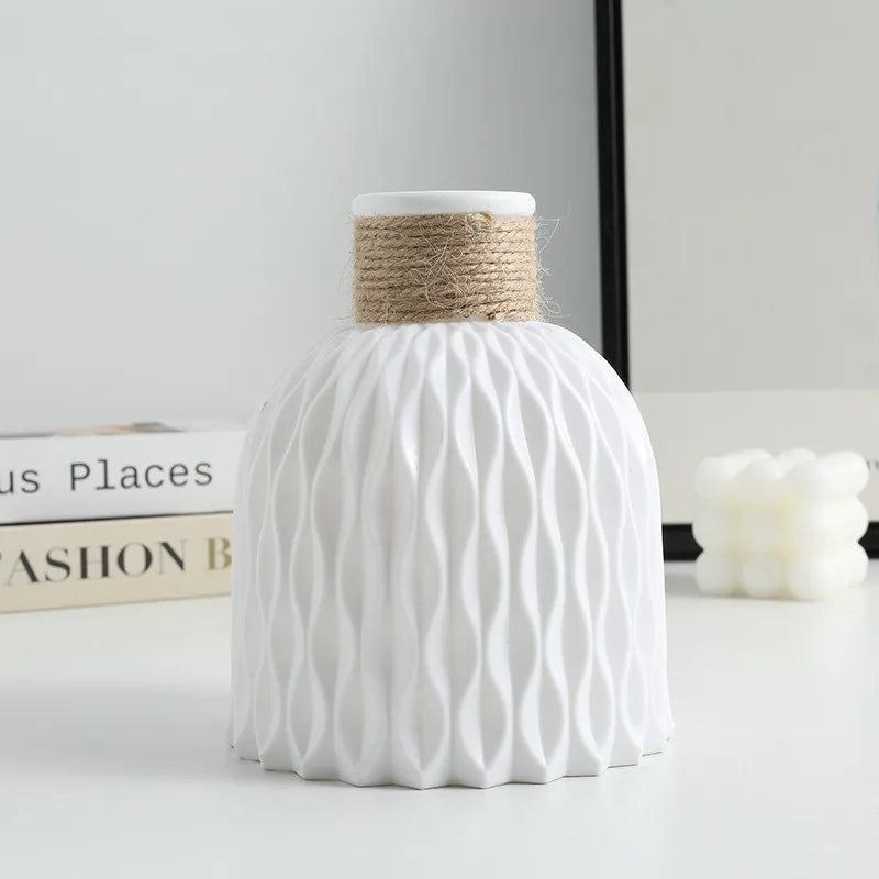Pineapple Pattern Faux Ceramic Plastic Vase | Home Décor Decorative Vase PLUSH White