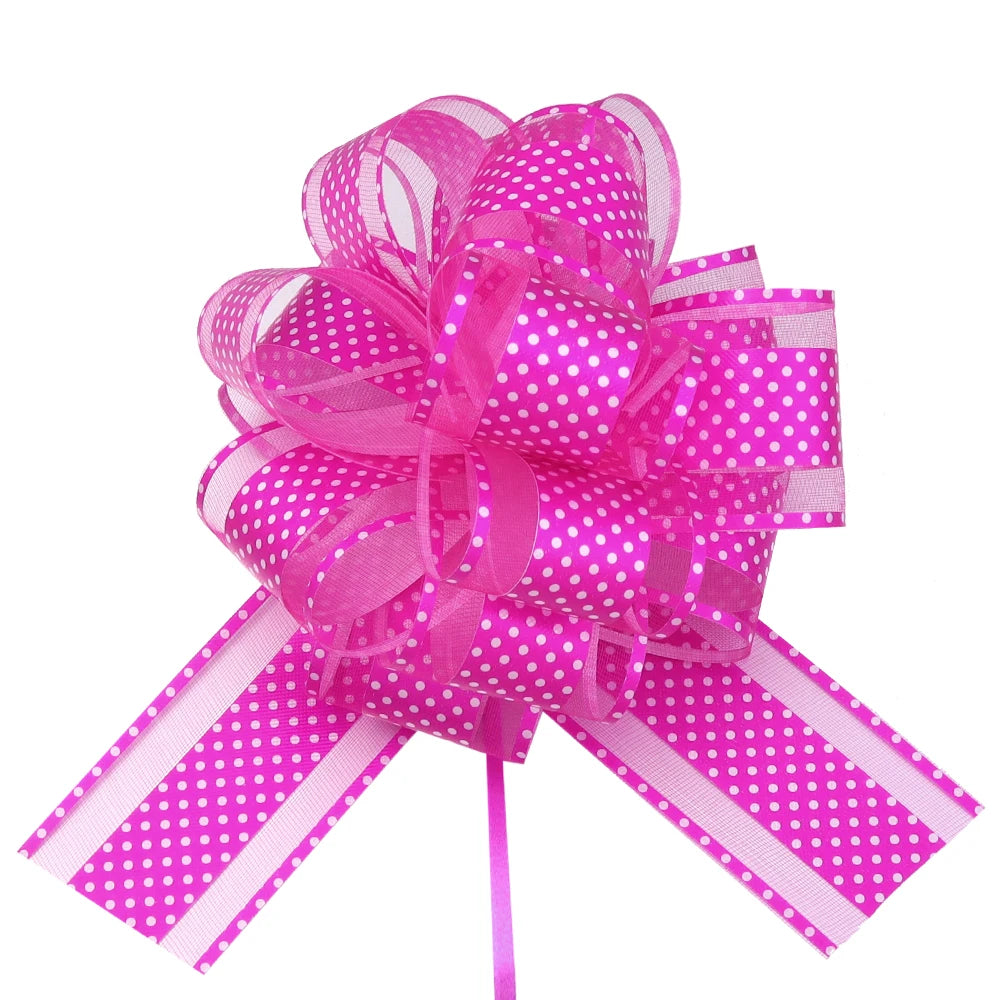 2pcs Polka Dot Pull Bow Ribbons 15cm – Gift Wrap Decoration Gift Wrap Bow PLUSH Hot Pink