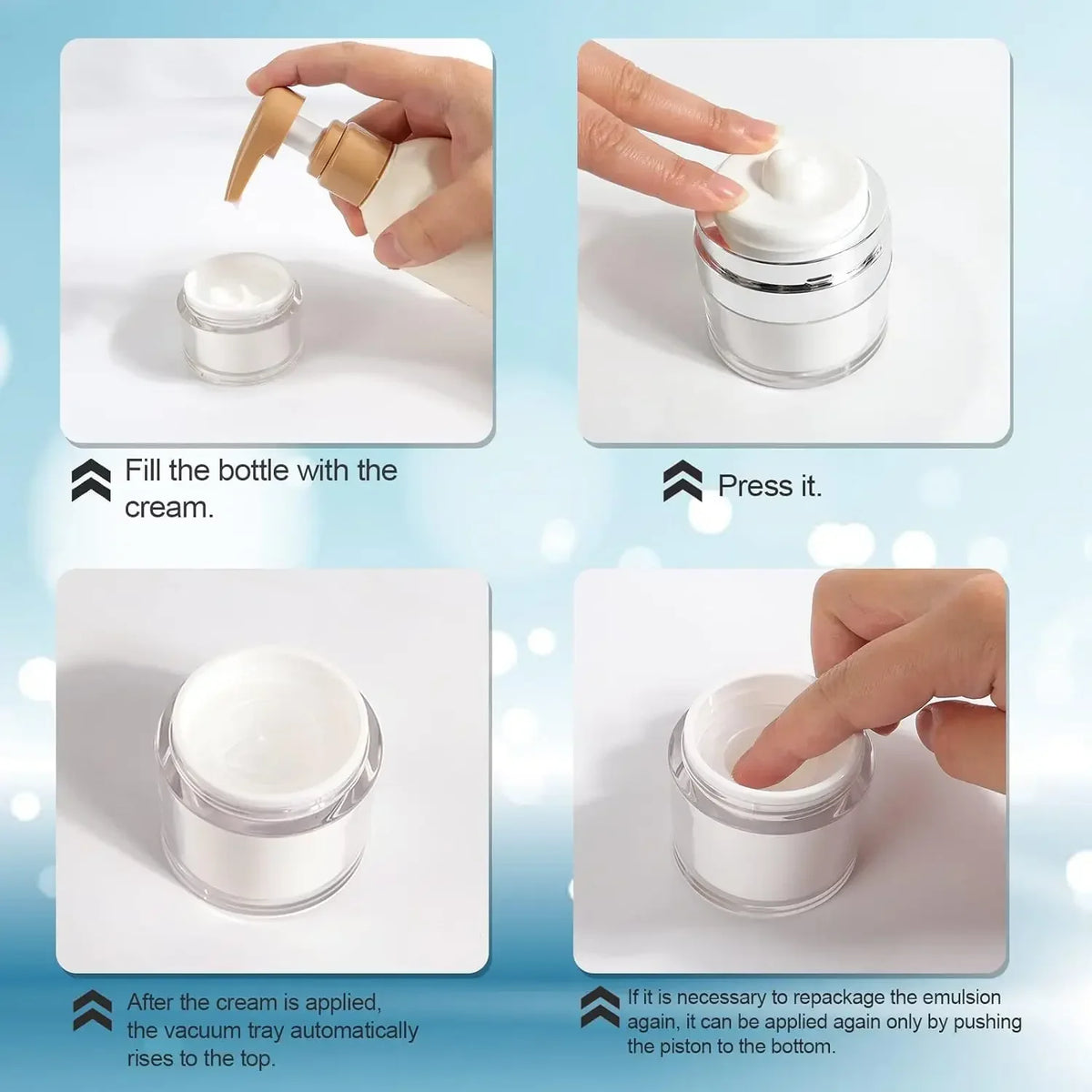 15ml Airless Pump Jar | Refillable Travel Cream Dispenser 3-Pack Travel Cosmetic Jar PLUSH