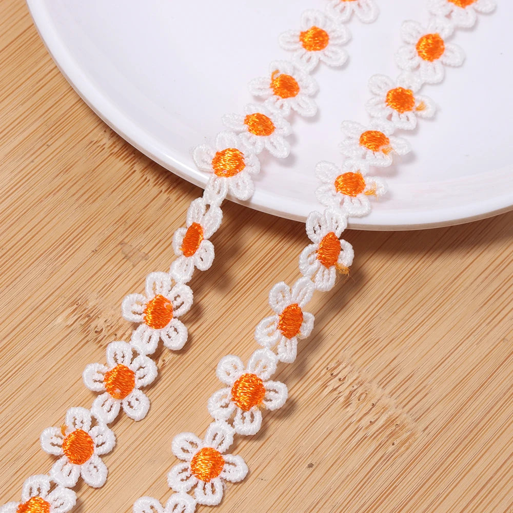 3 Yards Flower Lace Trim 1.5cm Polyester – DIY Craft Decor Lace Trim Ribbon PLUSH orange 1.5cm