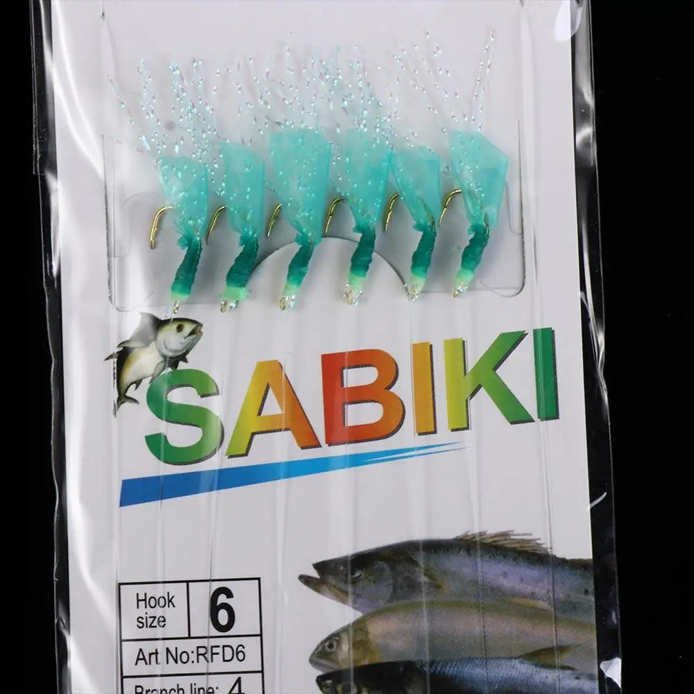 Sabiki Rigs Feather Lures 6pcs Steel String Hooks Set Fishing Hook Rig PLUSH
