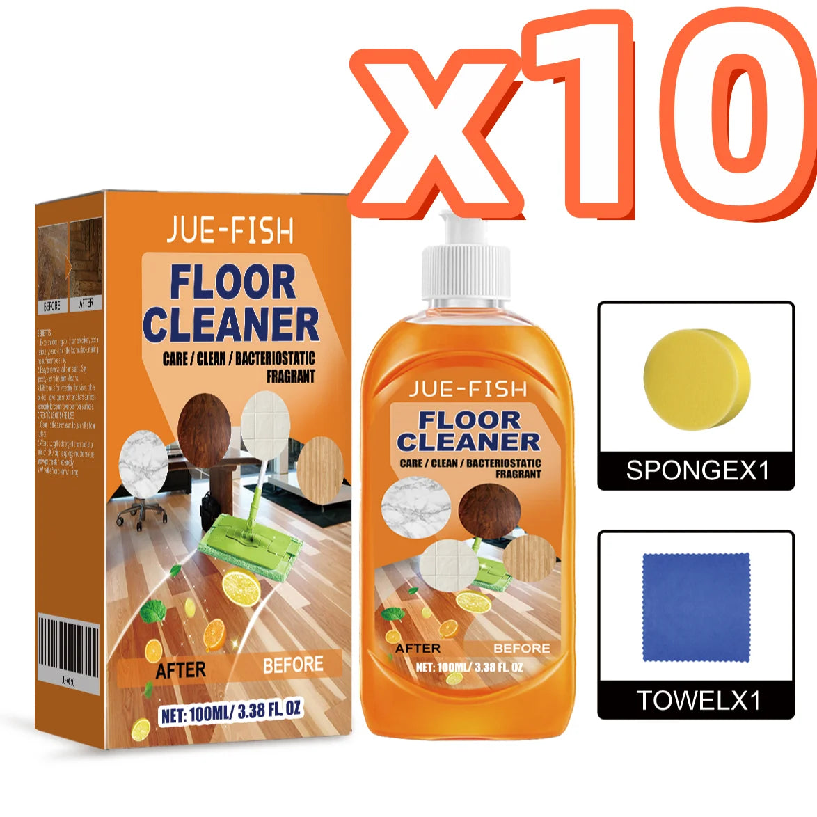 Jue-Fish Multi-Surface Floor Cleaner Kit – Tile & Wood Floor Cleaner Kit PLUSH 100ml Boxed X 10PCS