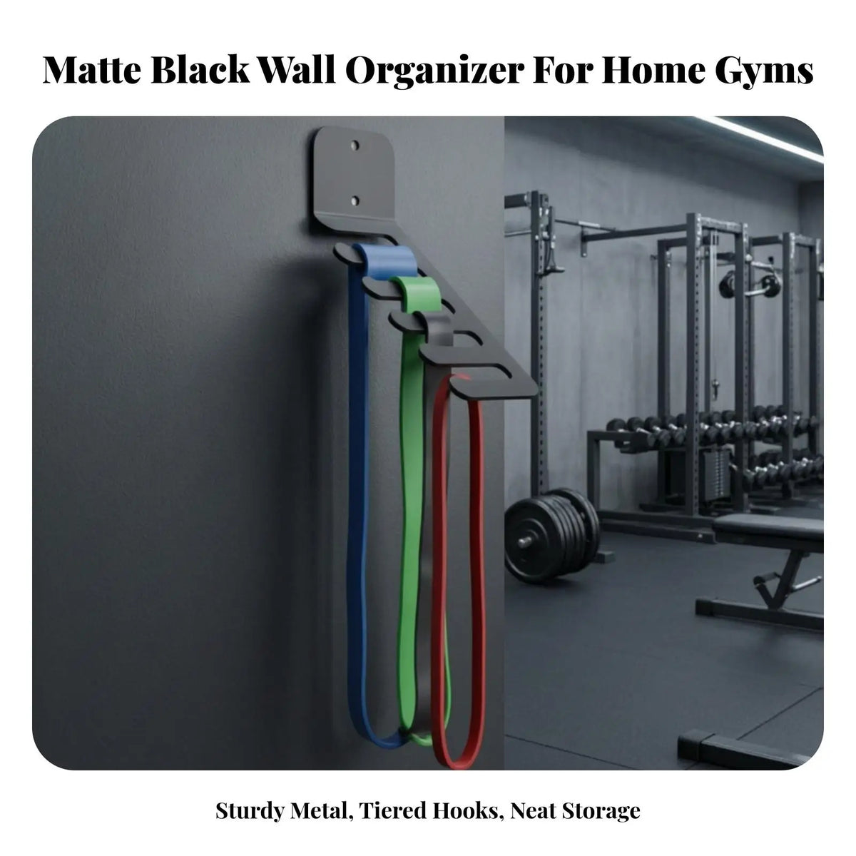Compact Steel Wall Rack Organizer for Workout Bands & Cables Gym Wall Organizer PLUSH