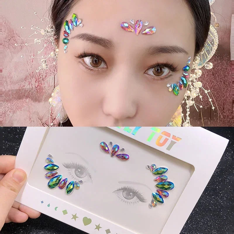 Crystal Face Gems Rhinestone Temporary Tattoo Stickers