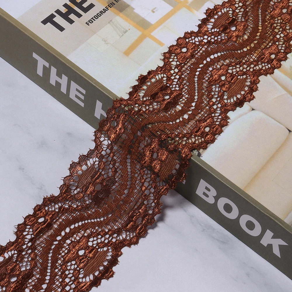 6cm Elastic Floral Lace Trim 2 Yards – DIY Sewing Craft Elastic Lace Trim PLUSH deep brown 6cm