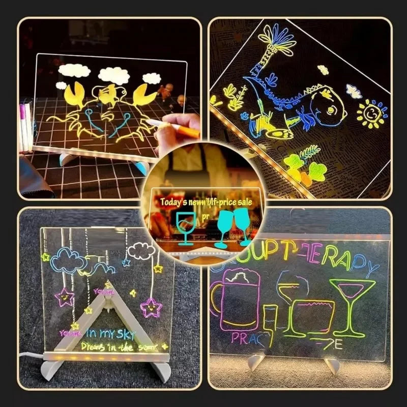 Light Up Acrylic Message Board Drawing Lamp + 7 Color Pens LED Message Board Lamp PLUSH
