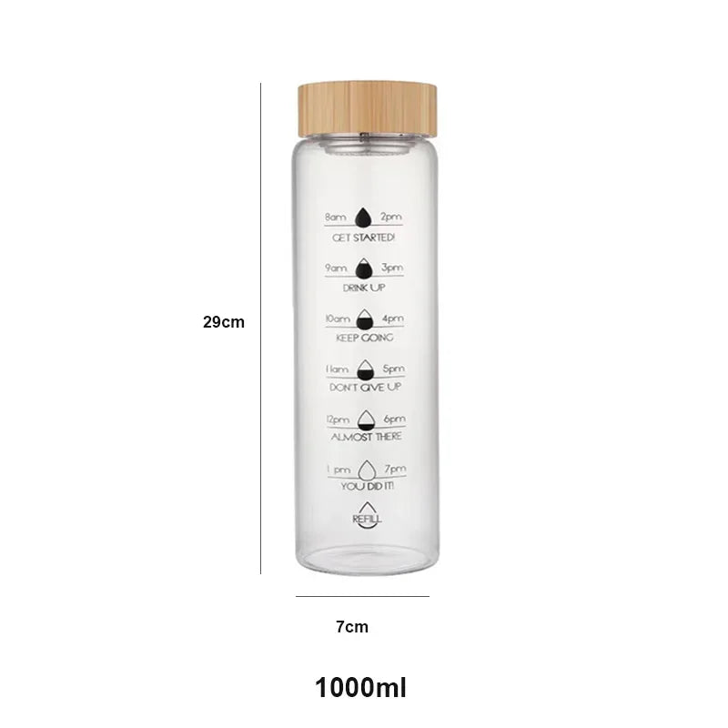 1000ml Glass Water Bottle with Time Marker | Borosilicate Glass Water Bottle PLUSH 700ML-1000ML 1000ML