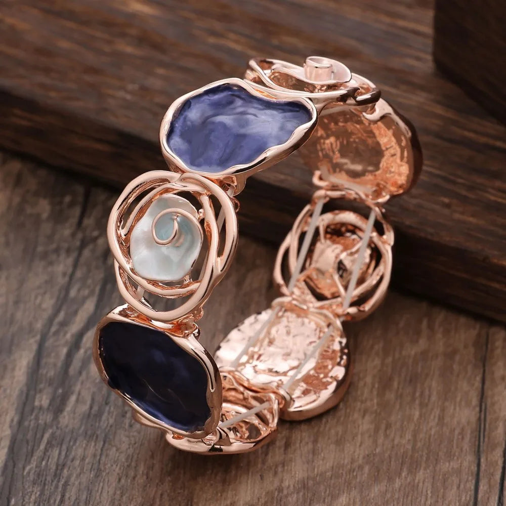 Enamel Rose Bangle – Geometric Hollow Ethnic Flower Bracelet Enamel Flower Bangle PLUSH Style 4