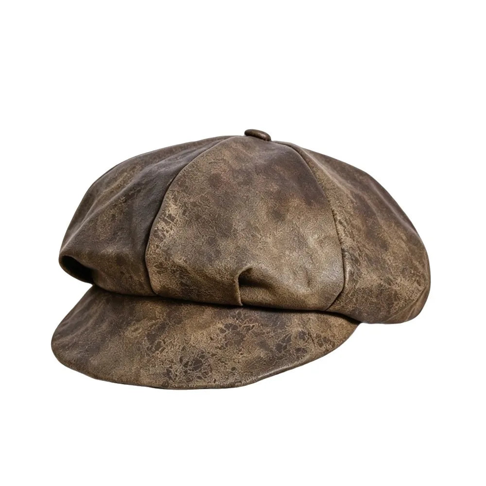 Women's PU Leather Beret Newsboy Cap – British Style Hat Women's Beret Cap PLUSH Khaki