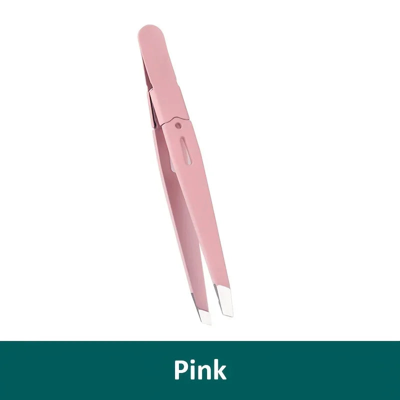 Slanted Stainless Steel Eyebrow Tweezer – Colorful Makeup Tool Eyebrow Tweezer PLUSH Pink