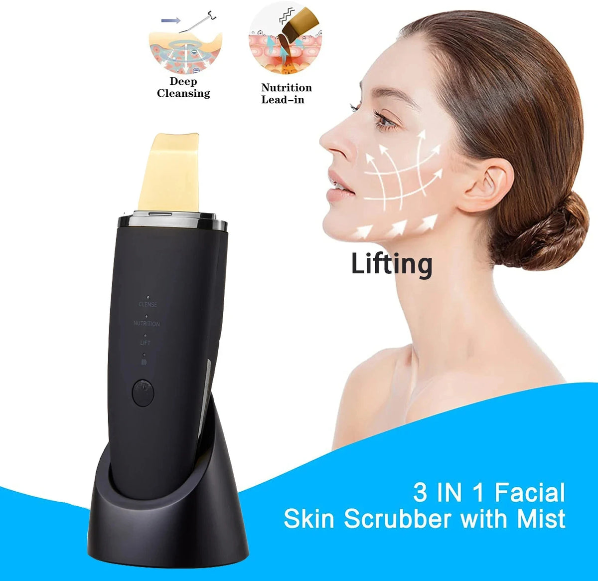 Ultrasonic Skin Scrubber Face Spatula – Deep Cleansing Device Skin Care Device PLUSH