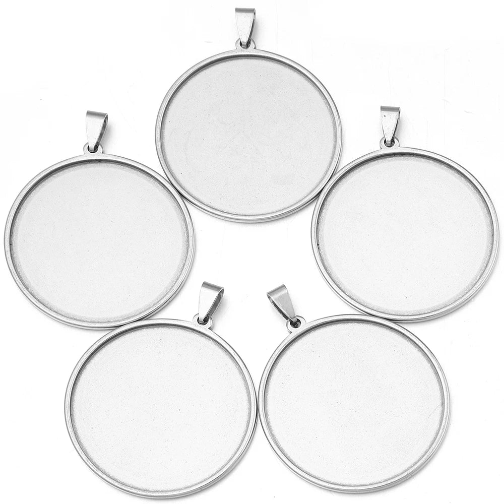 5pcs Stainless Steel Round Blank Pendant Tray Base DIY Jewelry Jewelry Pendant Tray PLUSH Rhodium 40mm