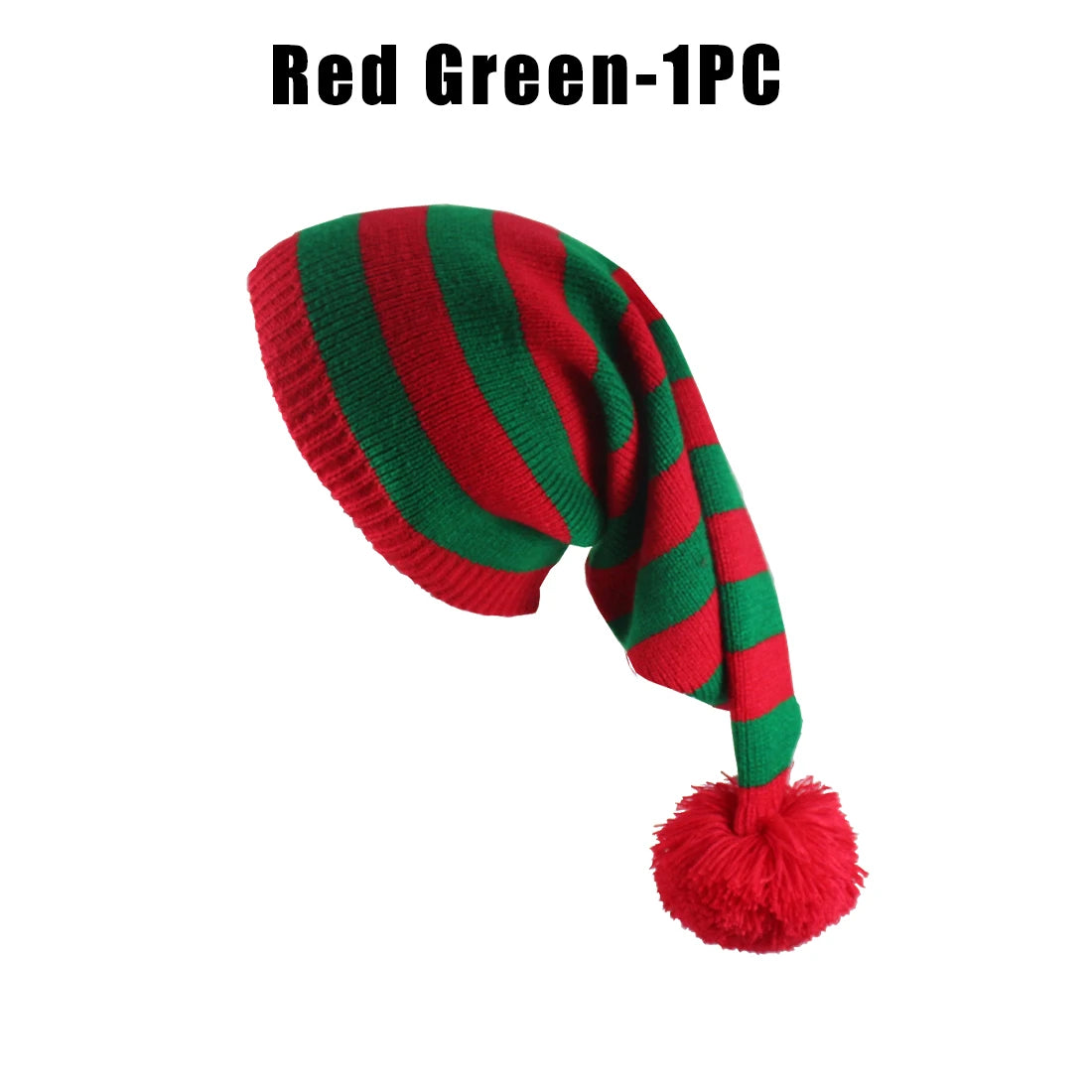 Winter Long Tail Elf Hat Christmas Knit Pom Pom Santa Hat Christmas Elf Hat PLUSH as show Red Green 1PC