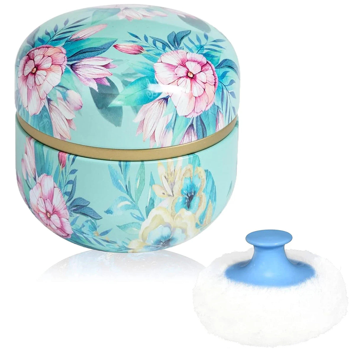 Floral Loose Powder Container with Fluffy Plush Puff Set Powder Puff Set PLUSH Green