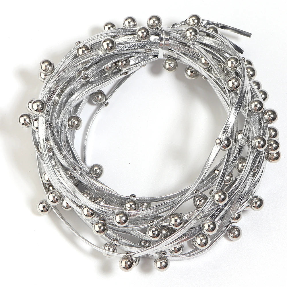 5 Yards Studded PU Leather Cord with Metal Ball Beads – DIY Leather Jewelry Cord PLUSH silver