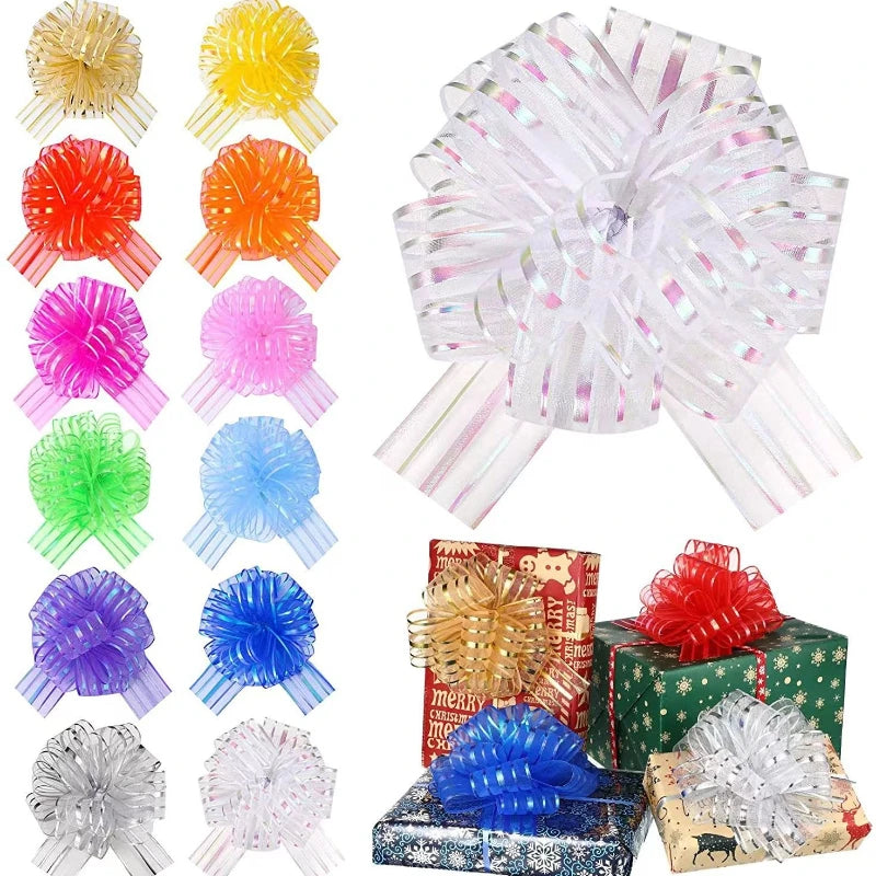 Large Organza Ribbon Pull Bows for Gift Wrapping – 5/10pcs Gift Packaging Bows PLUSH Random Color 5PCS