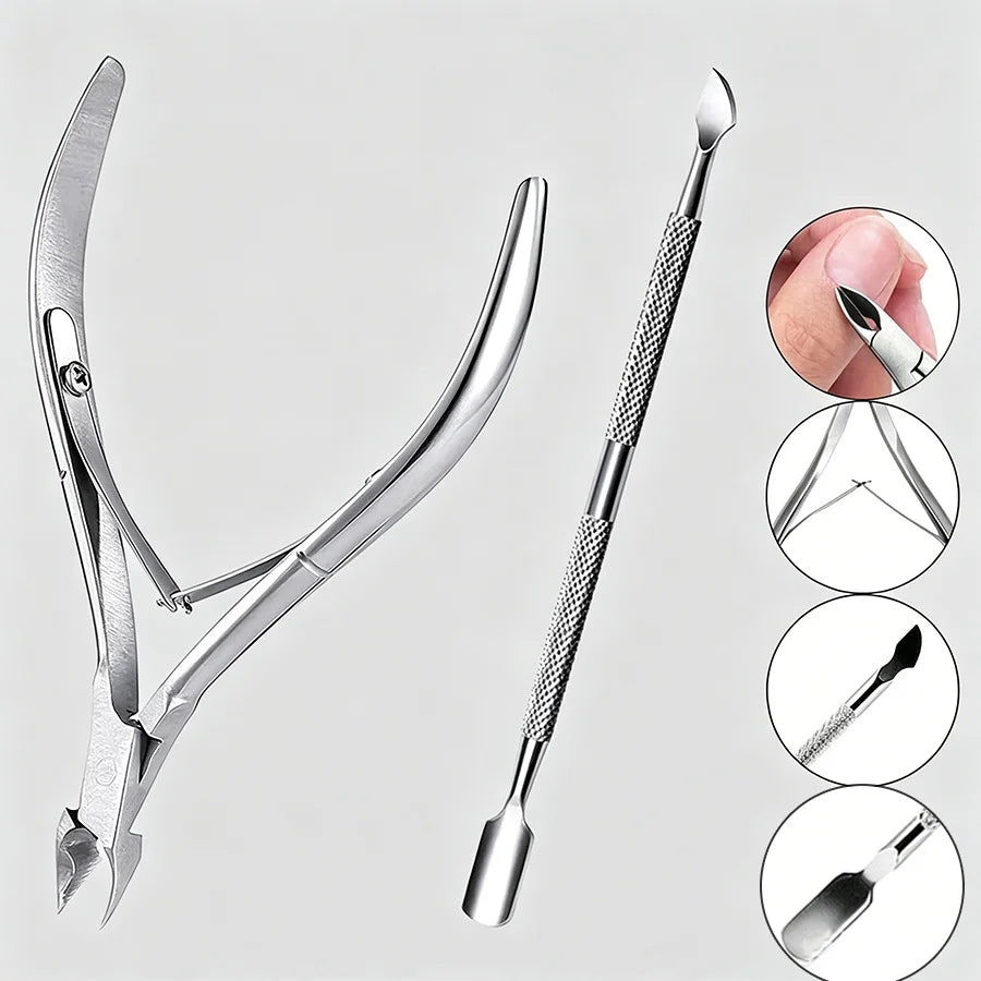 2-Pc Stainless Steel Nail Cuticle Scissors & Push Tool Set Nail Cuticle Tool Set PLUSH