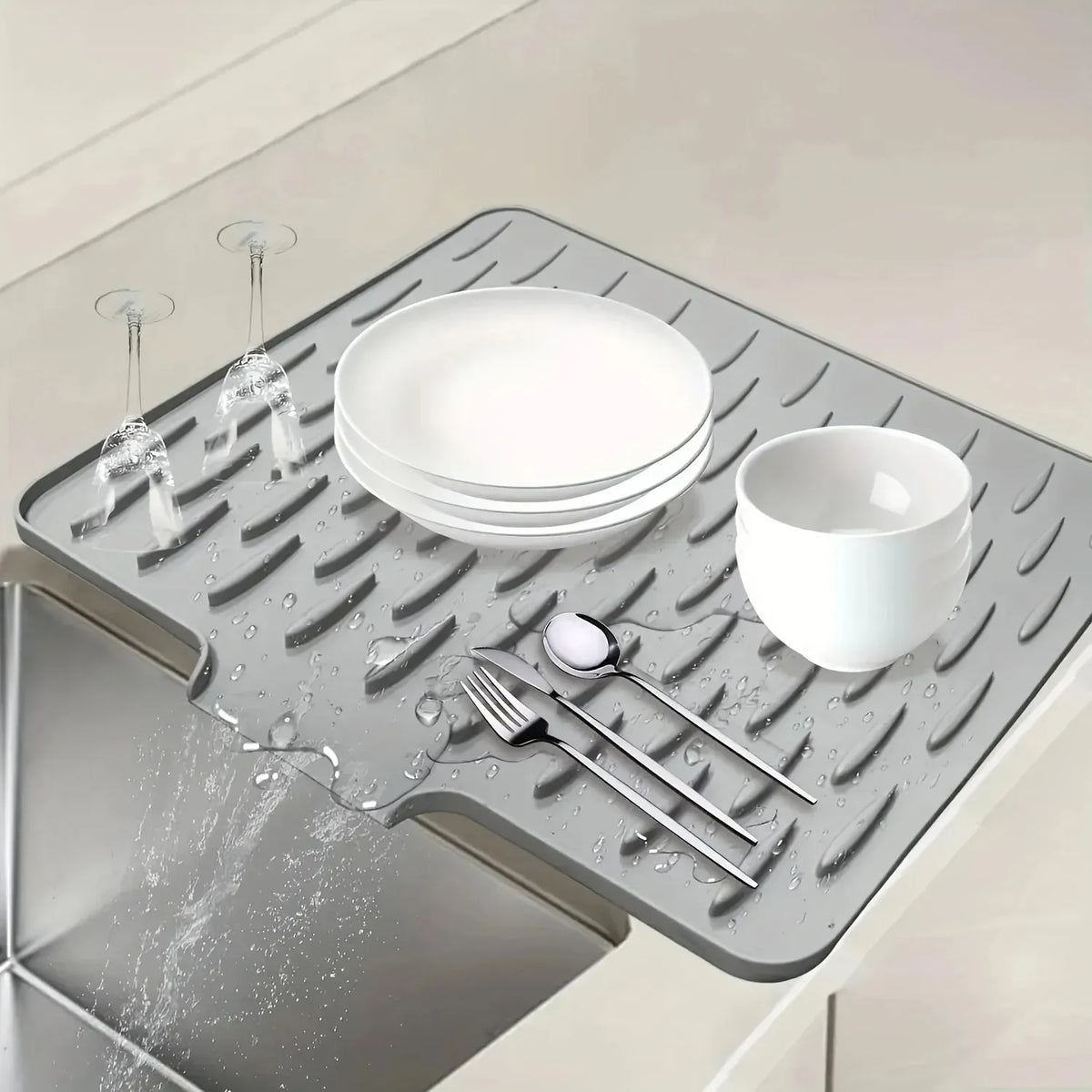 Silicone Drain Mat for Kitchen Sink, Countertop & Fridge Silicone Drain Mat PLUSH Grey L