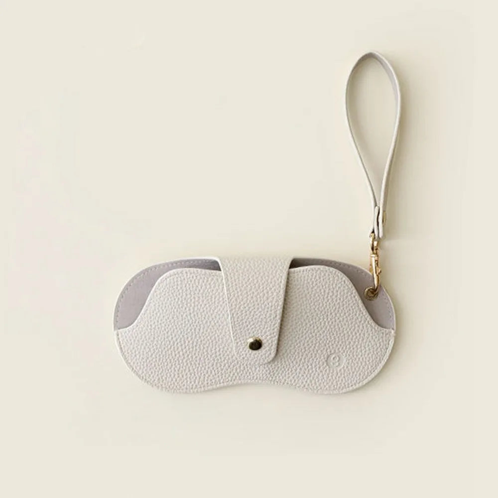 PU Leather Sunglasses Pouch with Lanyard | Korean Style Eyewear Pouch Case PLUSH White
