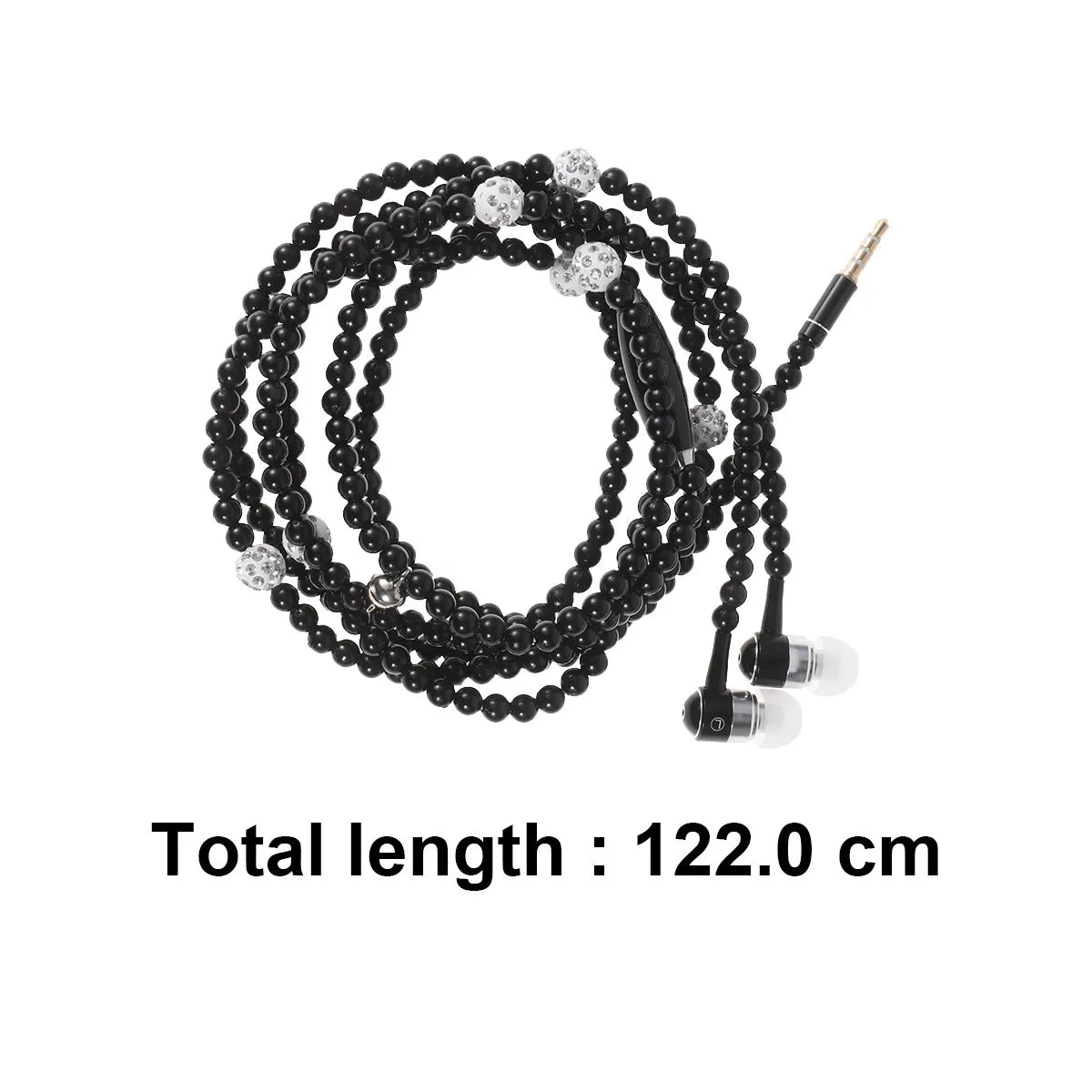 Pearl Chain Wired Earphones with Mic – Necklace Style Earbuds Wired In-Ear Earphones PLUSH Black