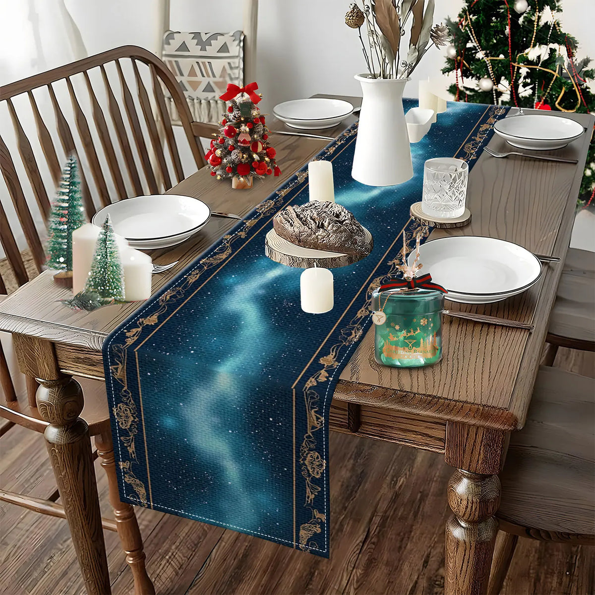 Starry Sky Table Runner – Aurora Forest Fantasy Party Decor Table Runner PLUSH