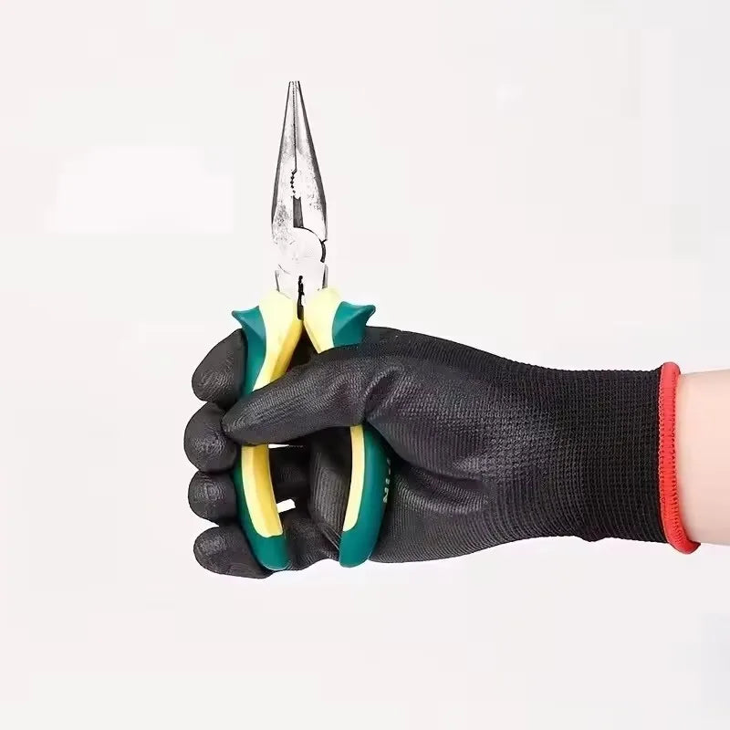 Black PU Coated Work Gloves Anti-Slip Breathable Nylon 3-10 Pairs Work Safety Gloves PLUSH
