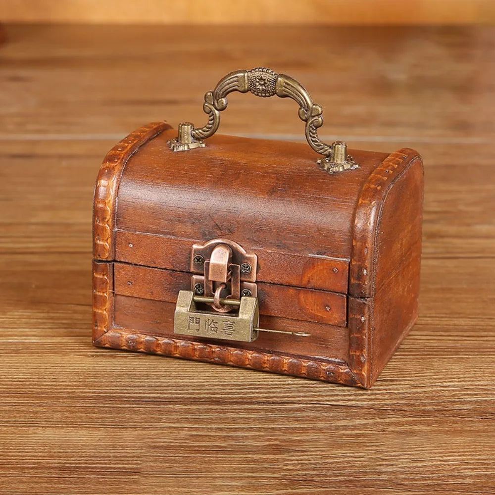 Vintage Wooden Suitcase Jewelry Box – Antique Retro Organizer Jewelry Storage Box PLUSH Brown-Style 1