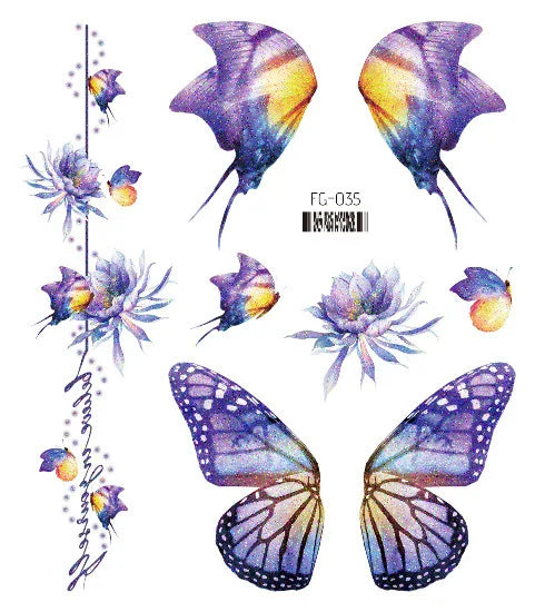 Purple Fairy Butterfly Glitter Temporary Tattoo Stickers Temporary Tattoo Sticker PLUSH FG-035