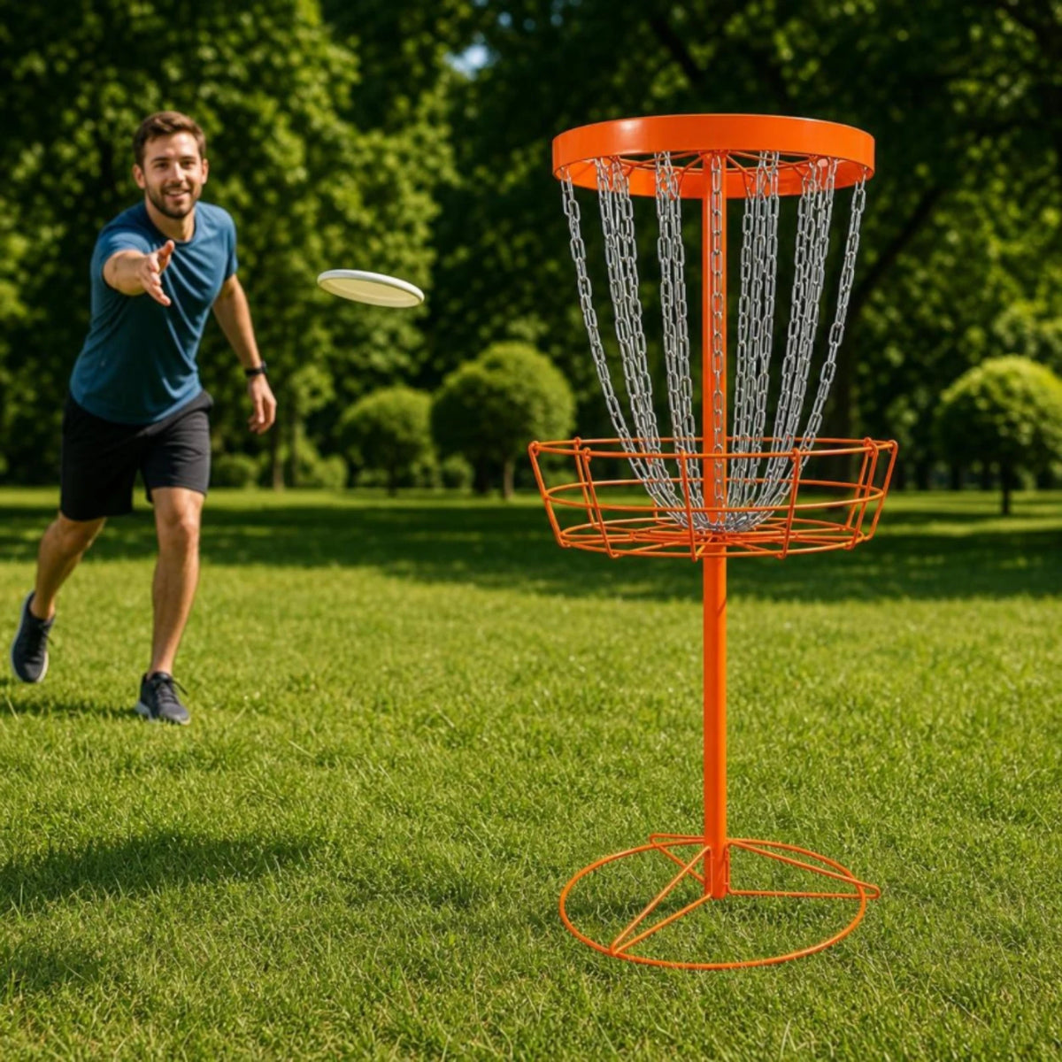 Portable Disc Golf Basket with Chains – Orange Practice Target Disc Golf Basket PLUSH