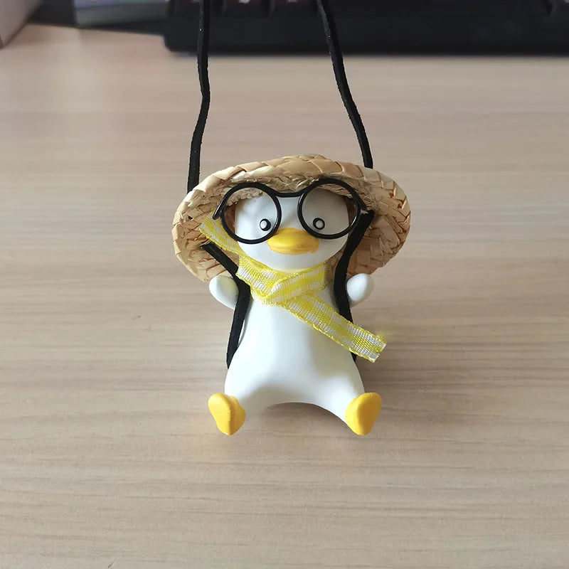 Swinging Duck Car Pendant with Glasses | Rearview Mirror Charm Car Mirror Charm PLUSH