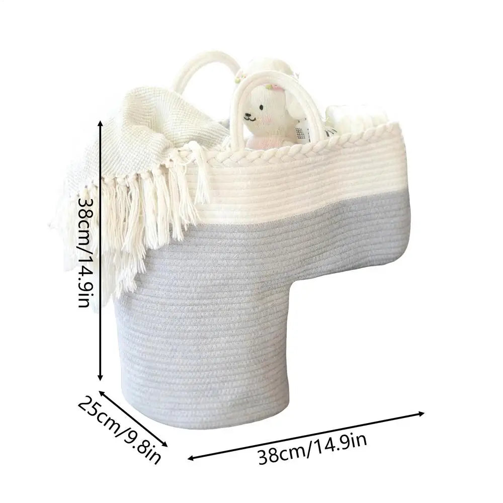 Stair Basket – L-Shaped Woven Cotton Staircase Organizer Stair Storage Basket PLUSH blue gray
