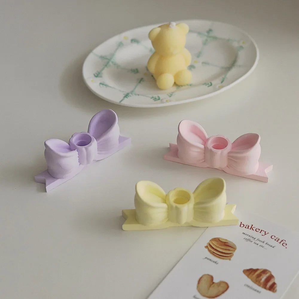 Bow Tie Plaster Candlestick Holder – 3 Colors Home Decor Candle Holder PLUSH