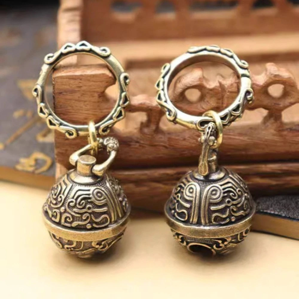 Vintage Brass Taotie Bell Keychain – Handcrafted Copper Pendant Brass Bell Keychain PLUSH 2pcs