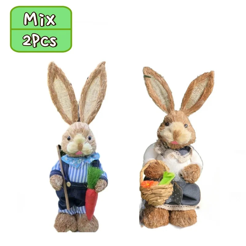 Straw Bunny Rabbit Ornaments – Easter Home Garden Decor | Buy 1 Get 1 Easter Bunny Ornament PLUSH Mix-2PCS-02 35CM