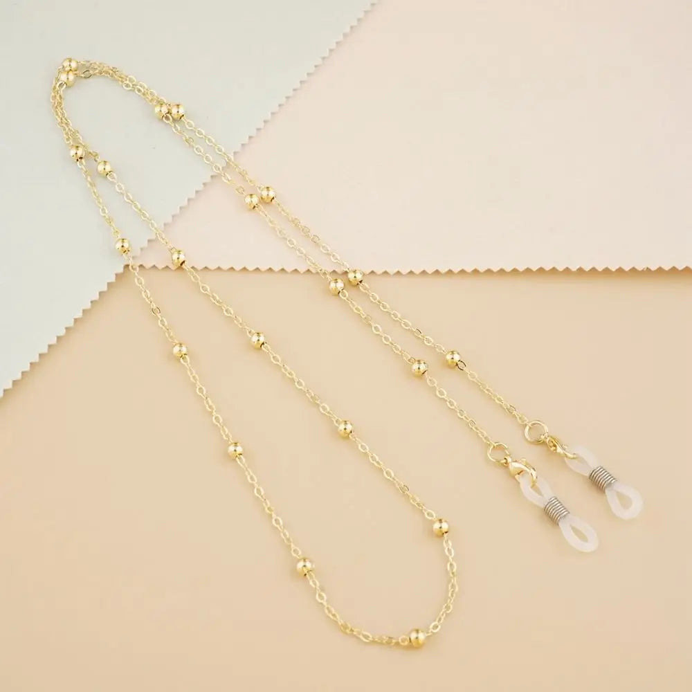 Metal Glasses Chain Sunglasses Lanyard – Unisex Bead Cord Glasses Chain Lanyard PLUSH light gold
