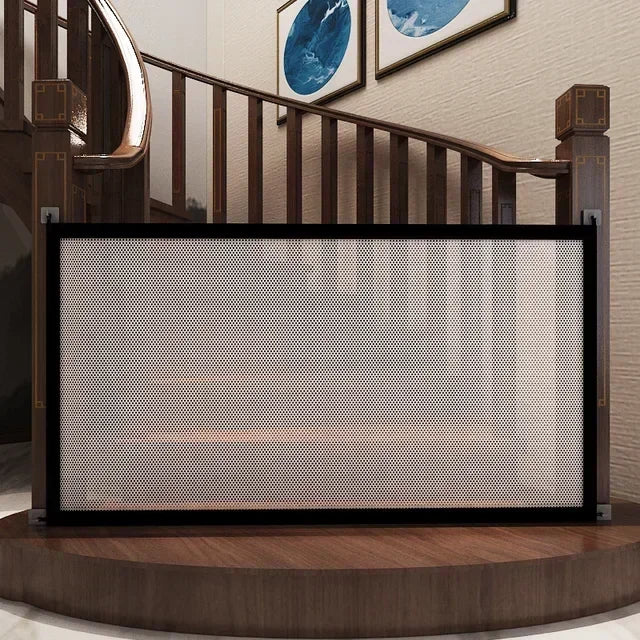 Folding Mesh Dog Gate & Pet Playpen – Stair & Doorway Barrier Dog Safety Gate PLUSH WHITE 89x85CM