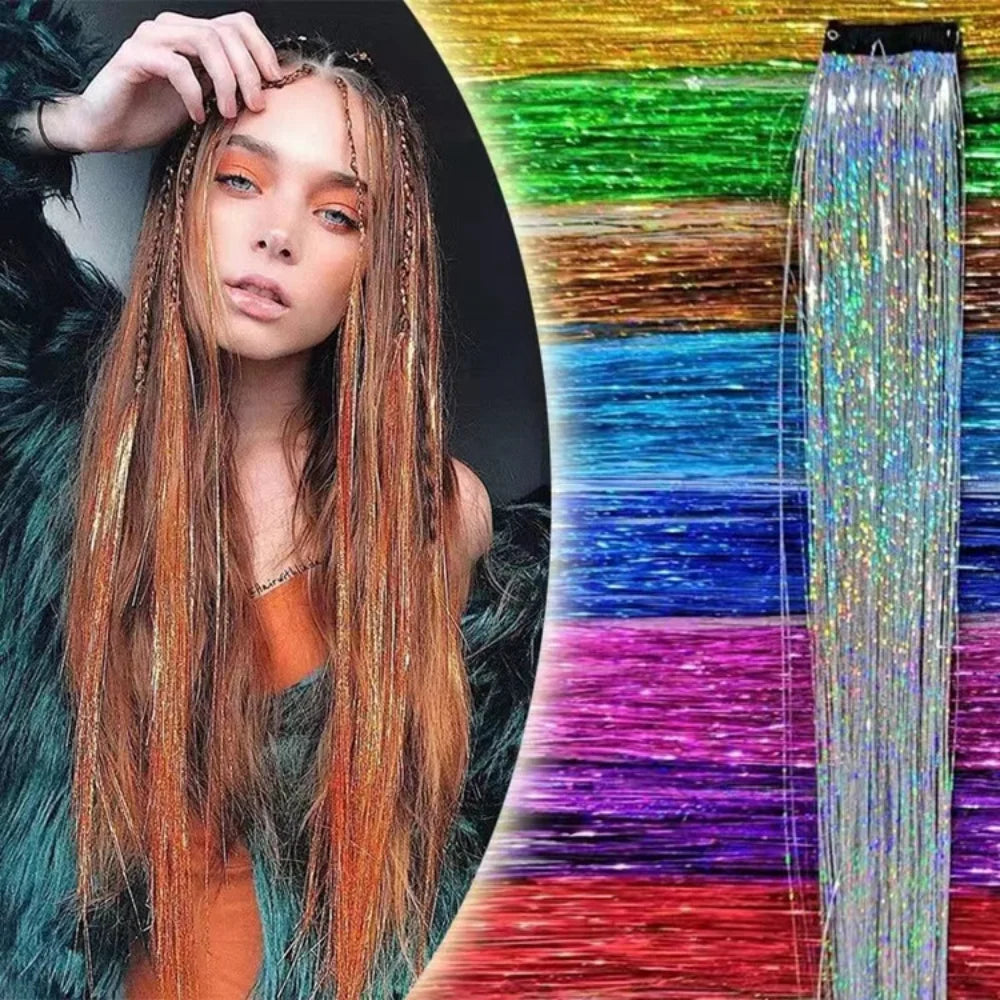 Rainbow Hair Tinsel Glitter Strands – 120pcs, 93cm Hair Tinsel Extensions PLUSH