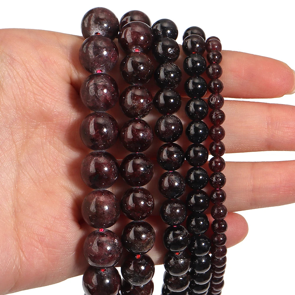Wine Red Garnet Natural Stone Round Beads 4–12mm | DIY Jewelry Natural Stone Beads PLUSH