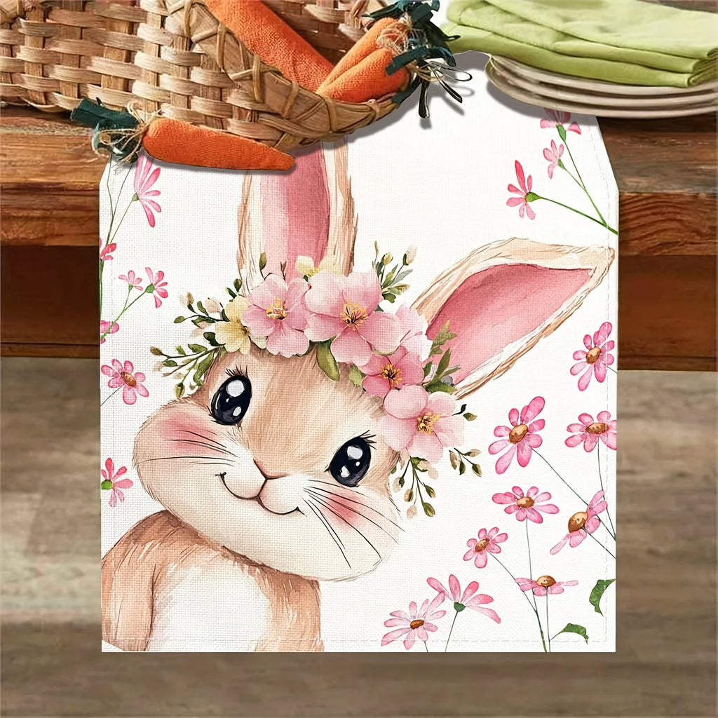 Easter Rabbit Table Runner – Spring Floral Wreath Design Table Runner PLUSH