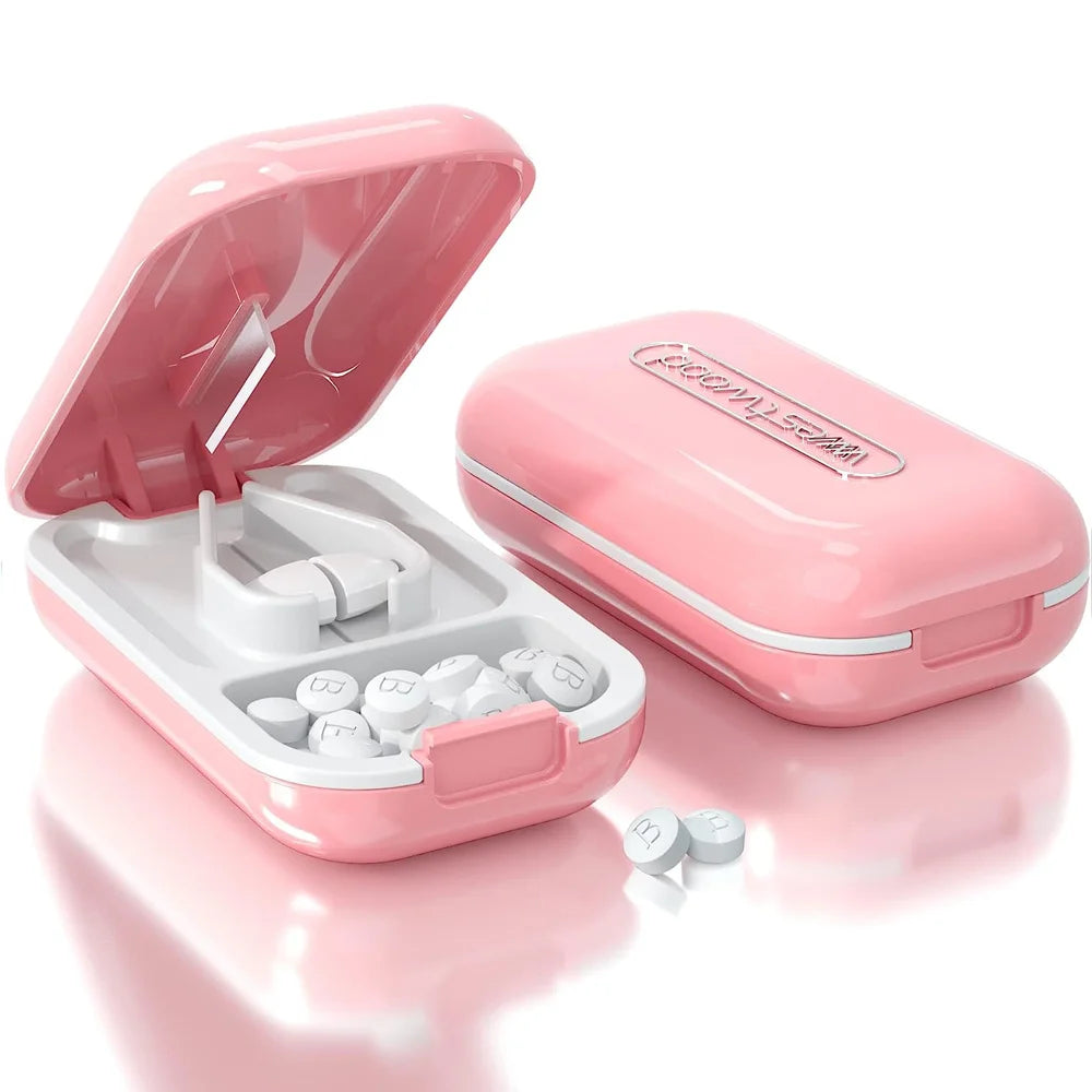Portable Pill Cutter & Crusher – Compact Tablet Splitter Pill Cutter Splitter PLUSH Pink