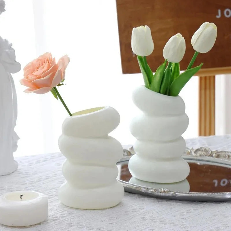 Nordic Spiral White Plastic Vase – Home Flower Decor Decorative Vase PLUSH White 2Pcs