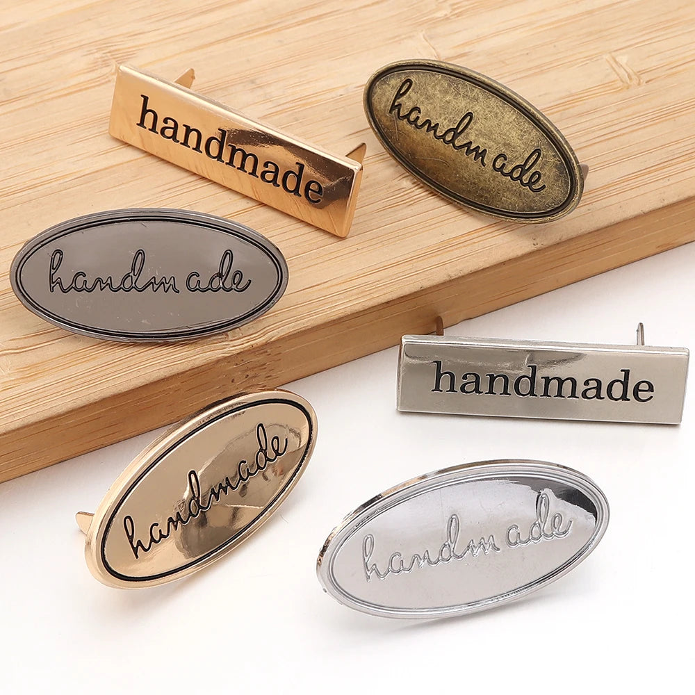 Vintage Metal "Handmade" Label Tags Oval & Rectangle – 2pcs Sewing Label Tags PLUSH