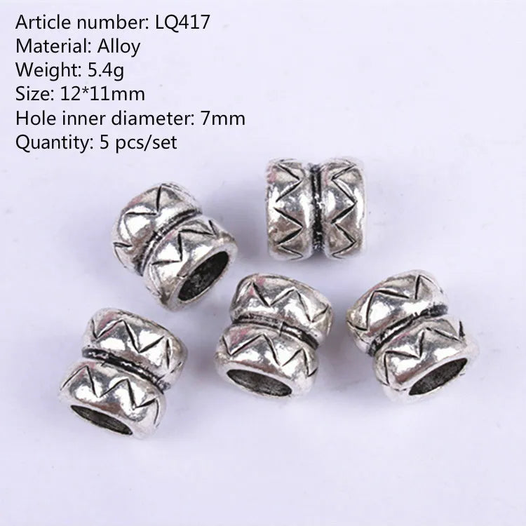 5pcs Silver Viking Dreadlock Hair Beads – Braid Cuffs & Clips