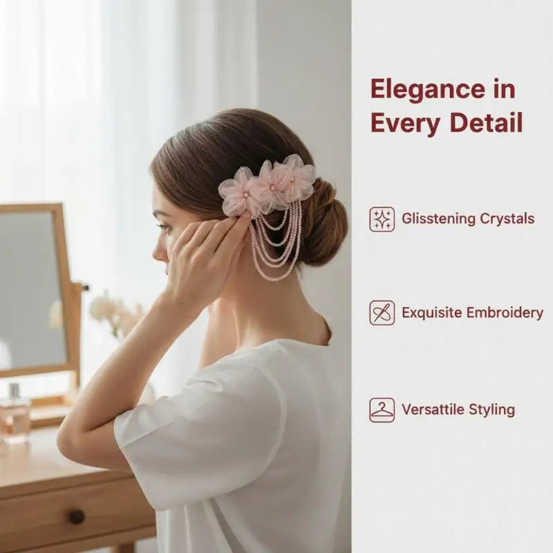 Crystal Chiffon Flower Beaded Tassel Corsage | DIY Patch Beaded Flower Corsage PLUSH
