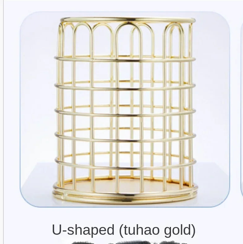 Rose Gold Makeup Brush Holder – Cylindrical Iron Storage Case Makeup Brush Organizer PLUSH No.5