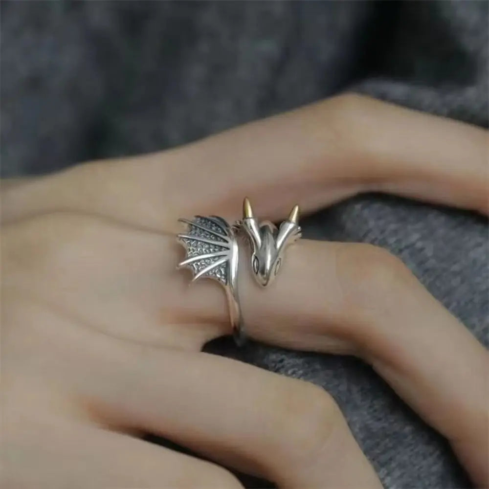 Vintage Dragon Adjustable Silver Ring – Retro Animal Jewelry Fashion Ring PLUSH