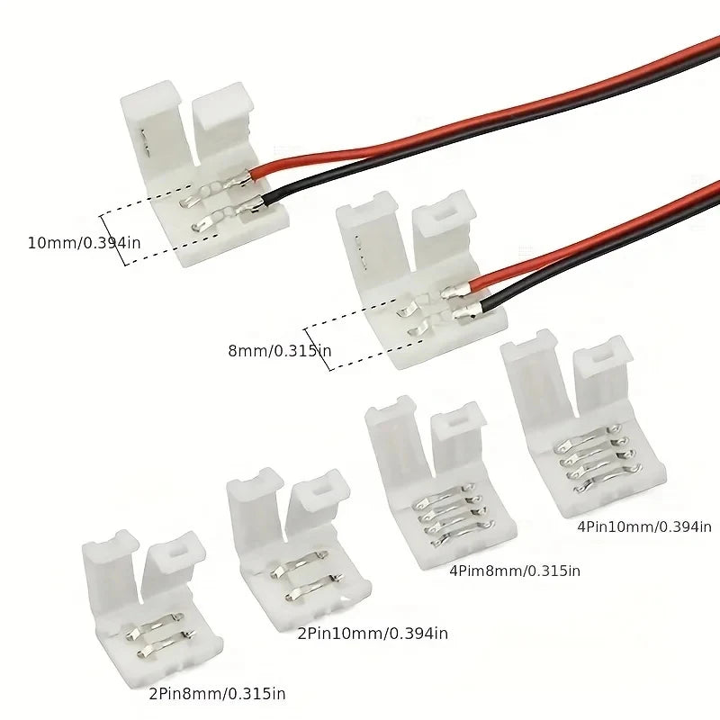 10pcs Solderless LED Strip Connectors – 2-Pin 3-Pin 4-Pin RGB LED Strip Connector PLUSH