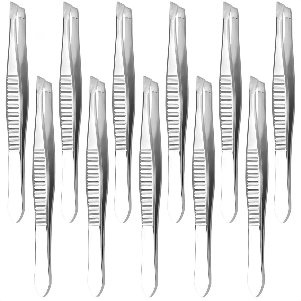 Ouriner Stainless Steel Slant Tweezers Bulk Pack – Brow & Makeup Eyebrow Tweezers PLUSH 11 PCS