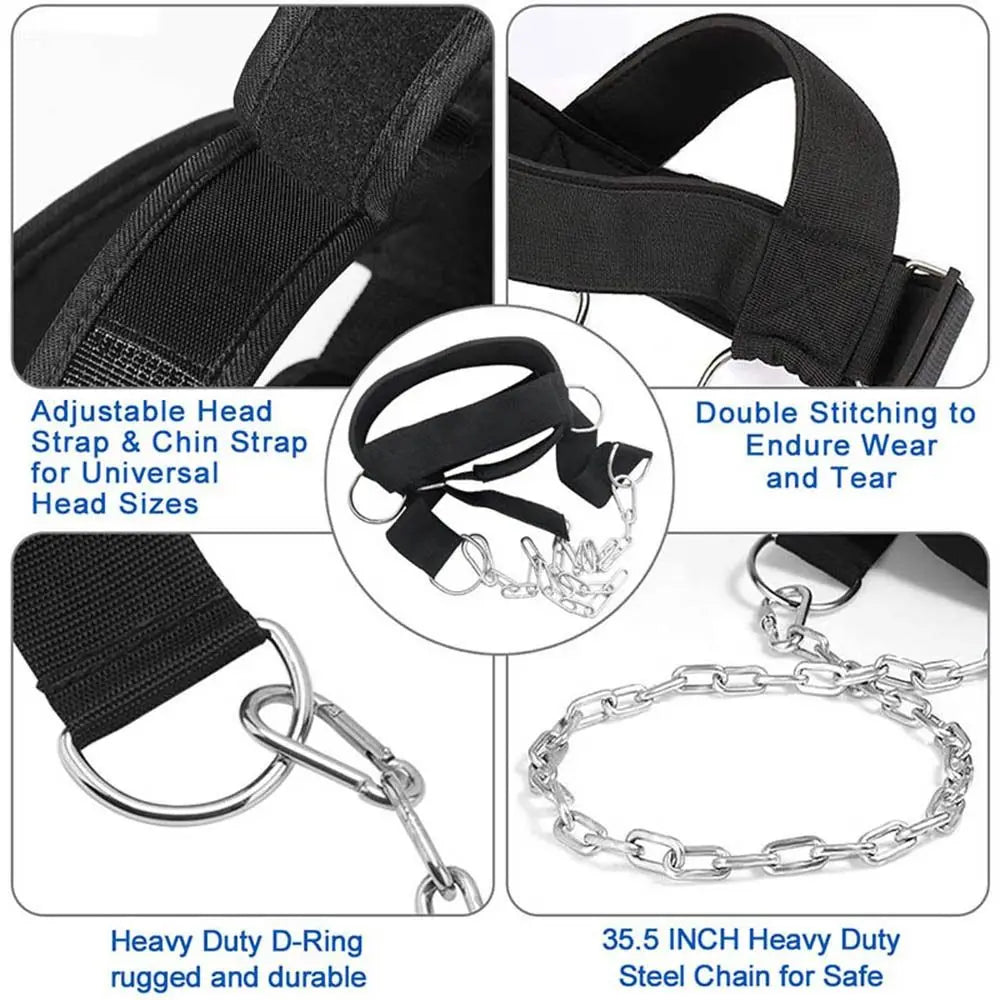 Adjustable Head Neck Harness with Chain | Strength Training Neck Training Harness PLUSH
